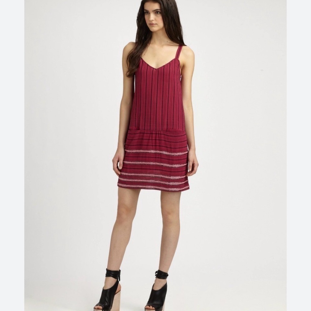 Theory Sially Pink Stripe Beaded Shift Dress Cotton Size 6